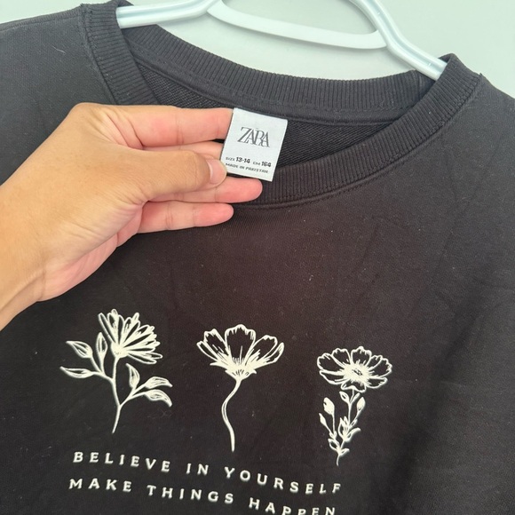 Zara Black Sweatshirt with White Floral Print - Picture 2 of 2